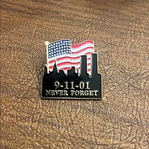 9-11-01 Never Forget Pin with American Flag
